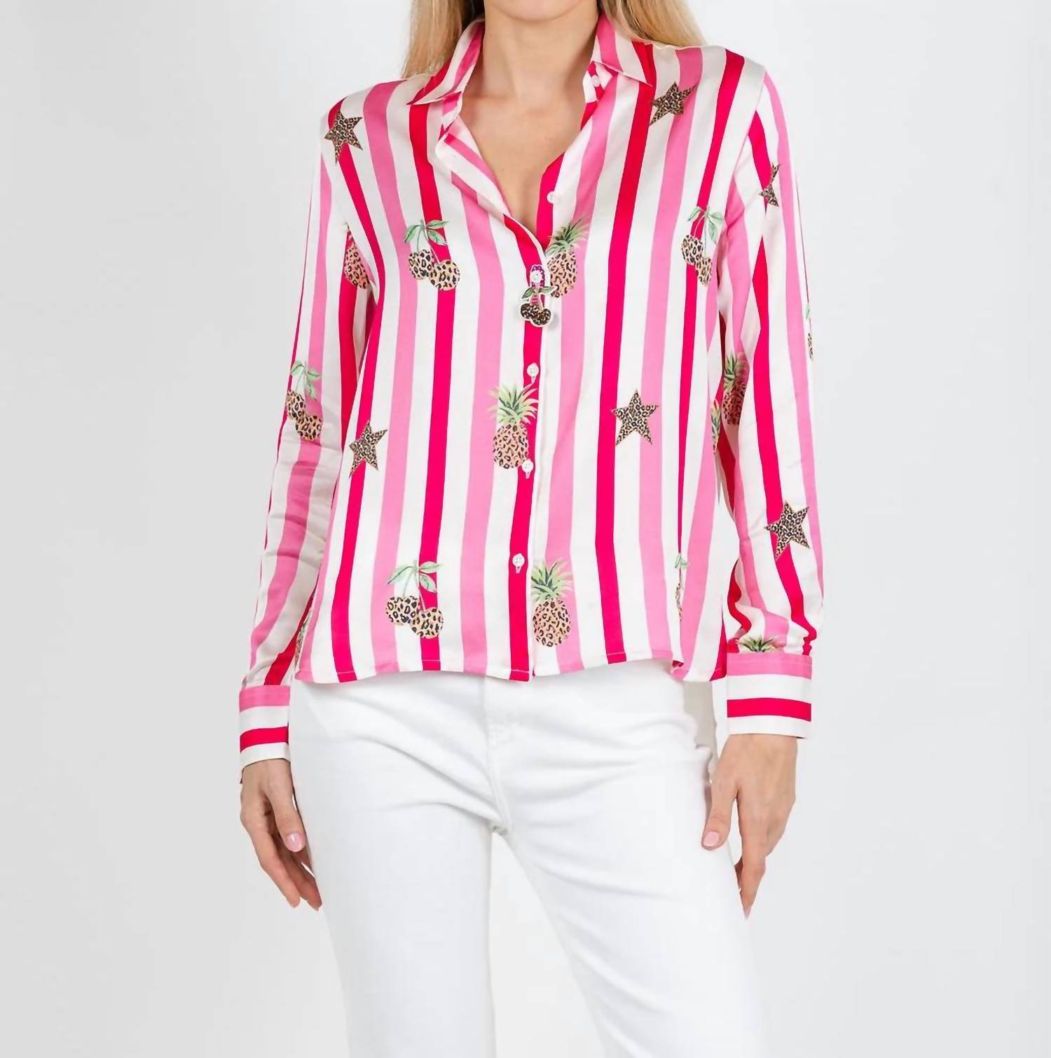 Vilagallo - Isa Striped & Leopard Print Button Down Shirt
