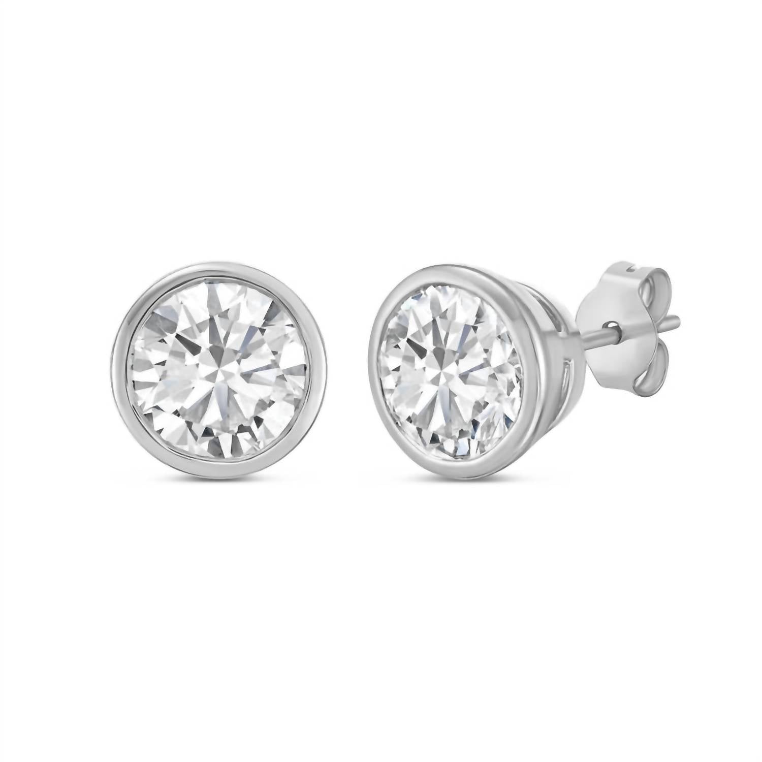 Diana M Jewels - Women's Lab Grown Round Stud In A Bezel Setting Earrings (2.50 Ct)