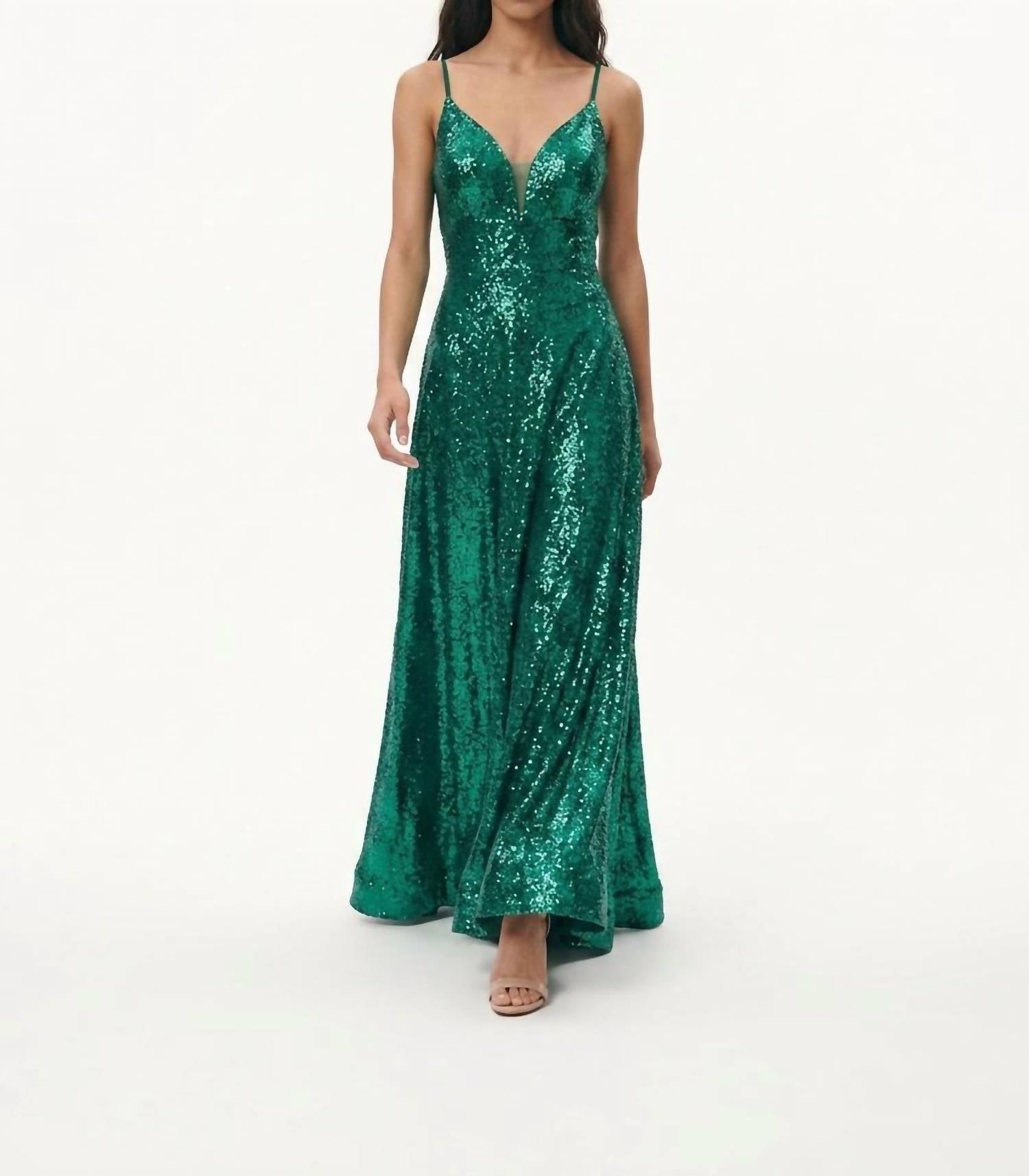 Amarra - Sequined Deep V Neck Dress