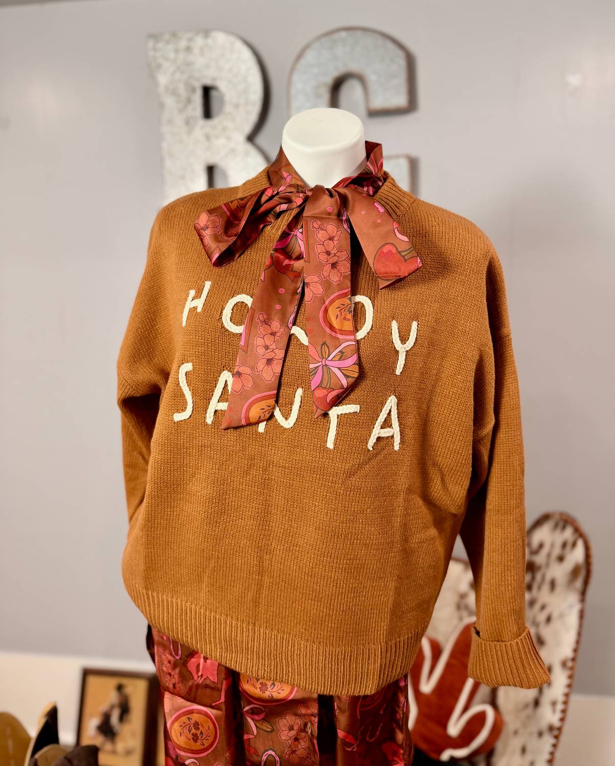 Baevely by Wellmade Women's Howdy Santa Sweater in camel - women's sweater - alternate view