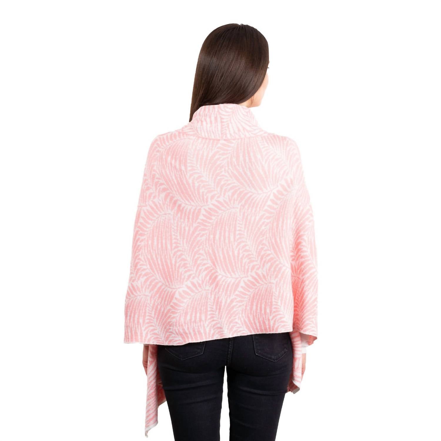 Saol Knitwear Newgrange Fern Wrap in pastel red - women's scarf - alternate view
