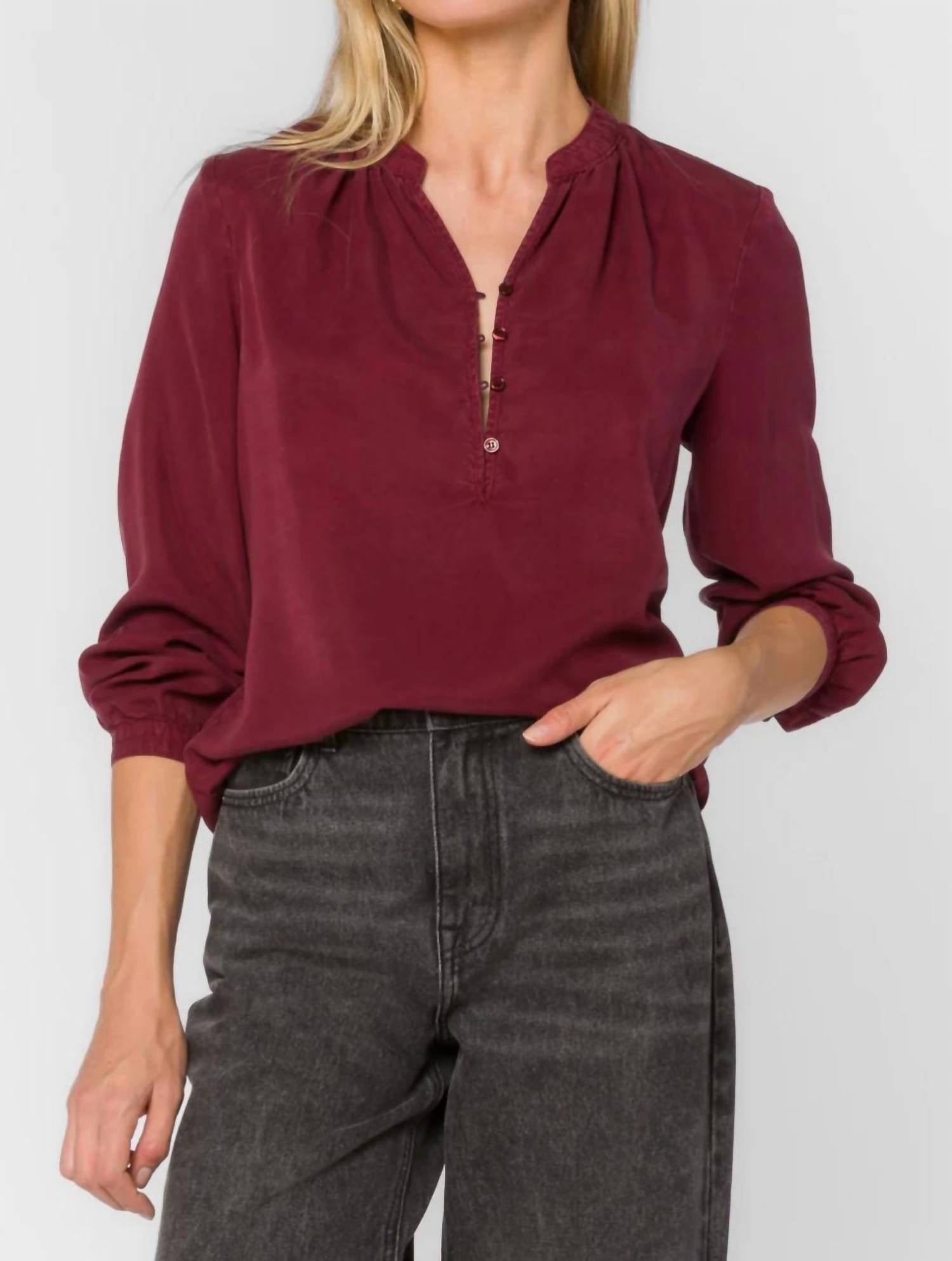 Velvet Heart Kevin Long Sleeve Top in bordeaux - women's blouse