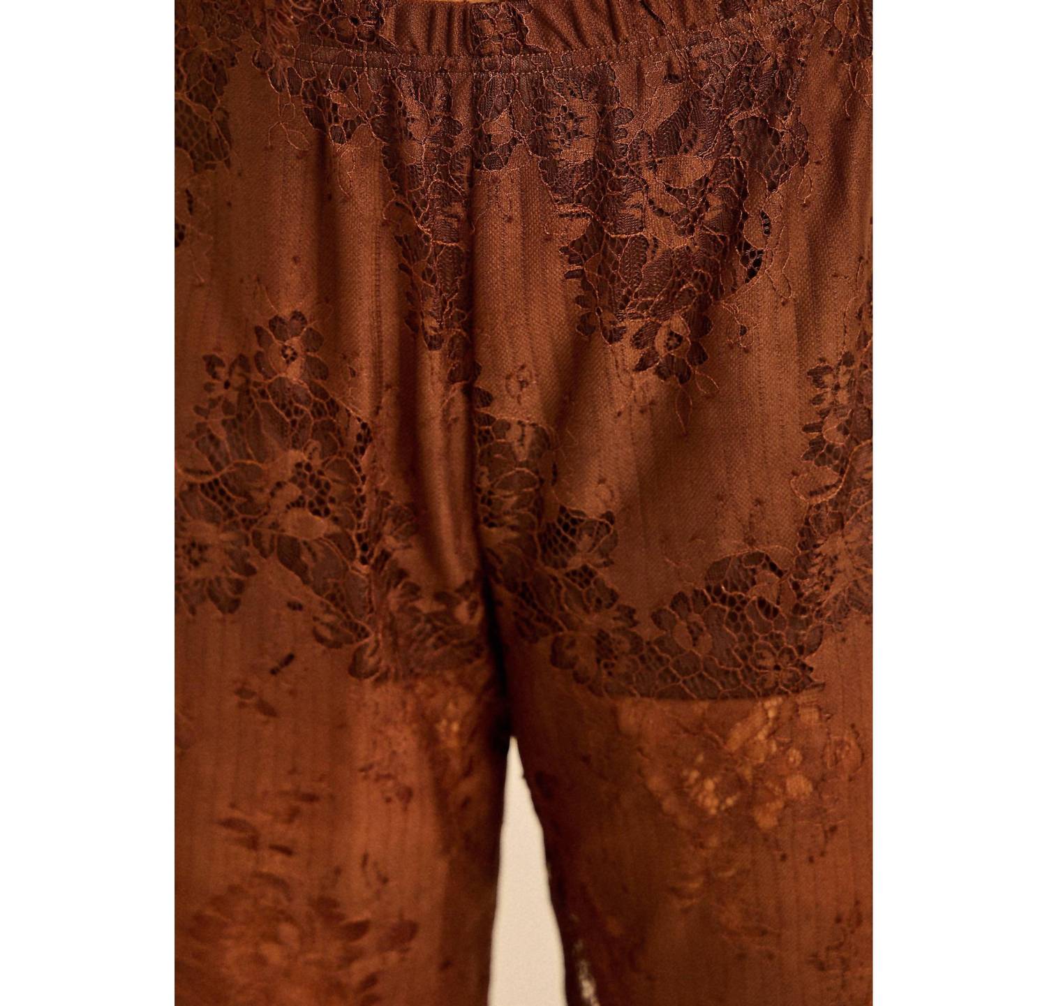 Skylar Rose - Spring Satin Lace Trim Cami And Pants Set
