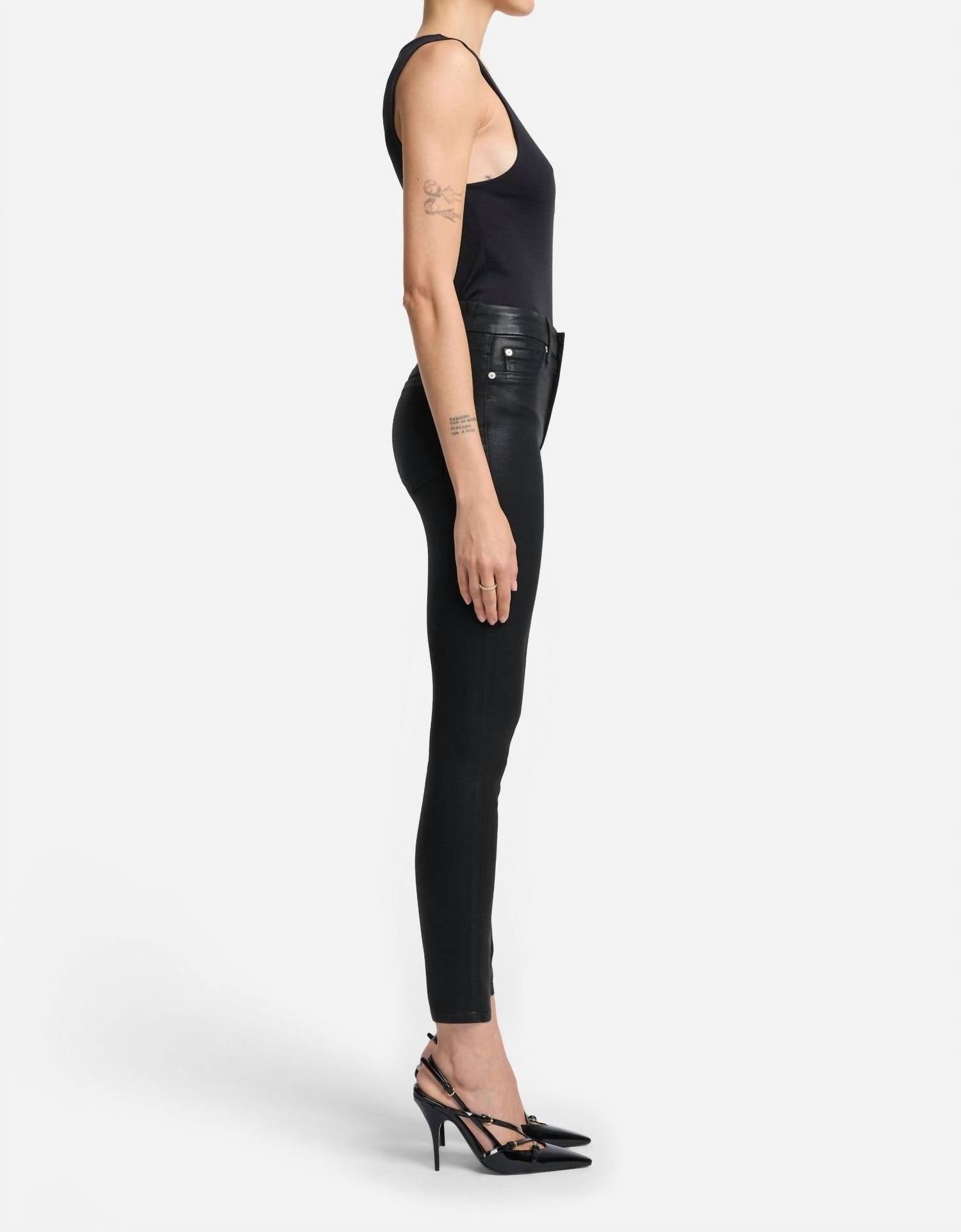 7 For All Mankind High Waist Ankle Skinny Jean in coated black - women's jeans - alternate view