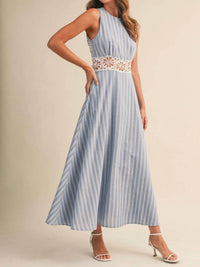 Klesis - Striped Lace Trim Midi Dress