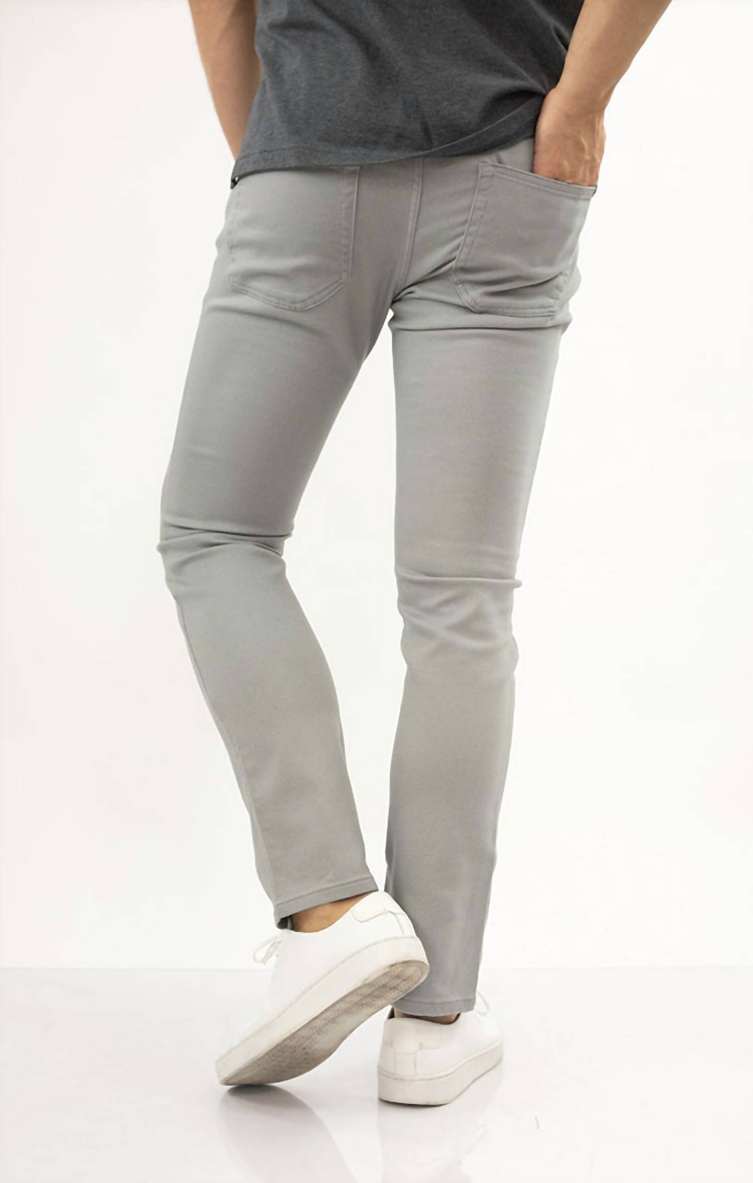JACHS NEW YORK Straight Fit 5 Pocket Summer Commuter Pants in light grey - men's pants - detail view