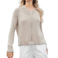Wooden Ships Tipped Zip Long Sleeve Hoodie in khaki breaker white - women's top