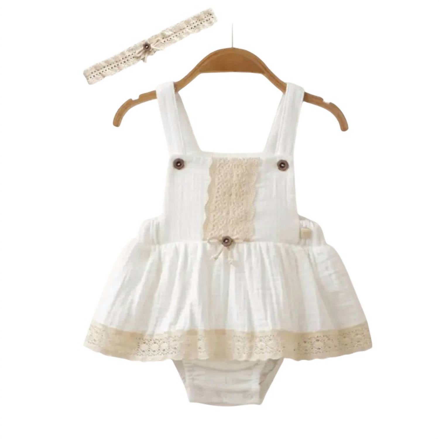 Omnis Pura - Girls Josie Muslin Skirted Sunsuit With Headband