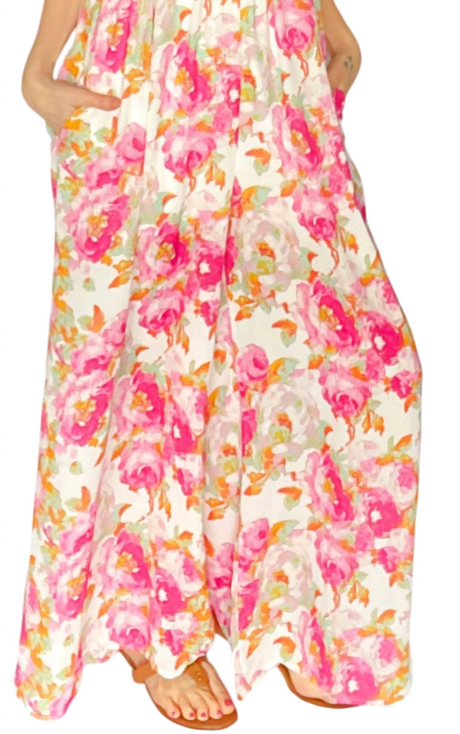 Bucketlist - Floral Poof Sleeve Smocked Back Jumpsuit
