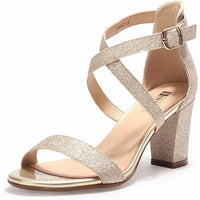 Idifu - Women's Grace Block Heel Cross Strap Sandals