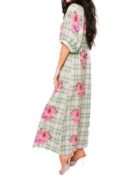 QUEEN OF SPARKLES Plaid Azalea Button Up Midi Cotton Dress in green - women's dress - detail view
