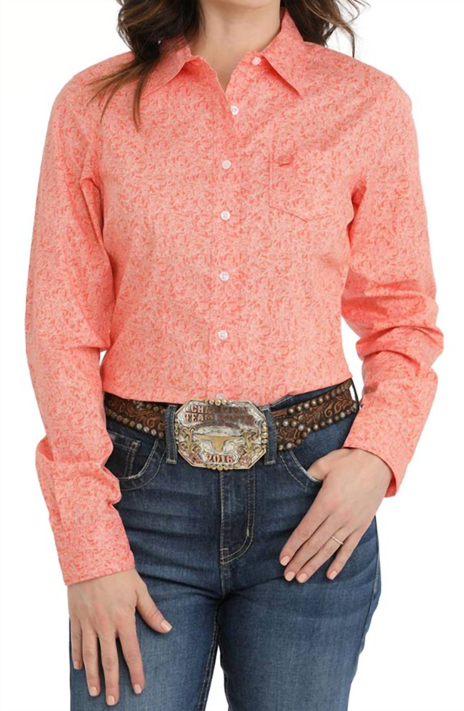 CINCH Women's Stretch Button Down Paisley Shirt in coral - women's shirt