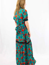 Mulla Collar Maxi Dress in green floral - women's dress - detail view