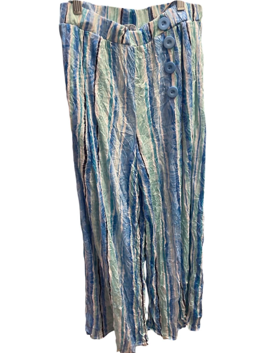 Shana Apparel - Women's Striped Crinkle Button Pants With Pockets