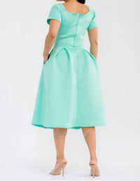 Karen T Design Pleated Midi Dress in green - women's dress - detail view