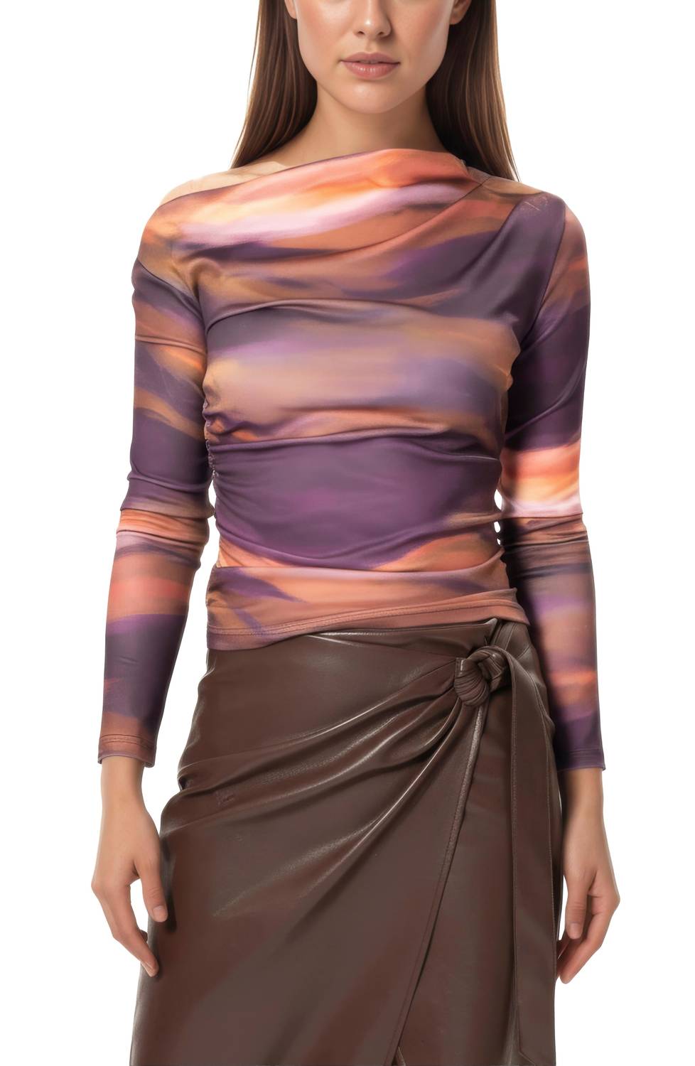 Area Stars Draped Jersey Top in abstract stripe - women's shirt