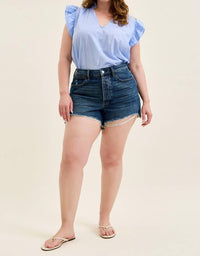 Judy Blue High Waist Button Fly Rigid Magic Cut Off Denim Short in blue - women's shorts - view 5