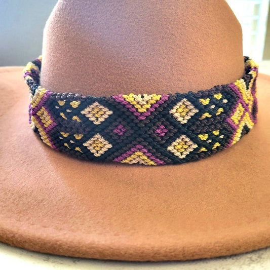 Pink & Silver - Women's Woven Braided Western Aztec Adjustable Hat Band