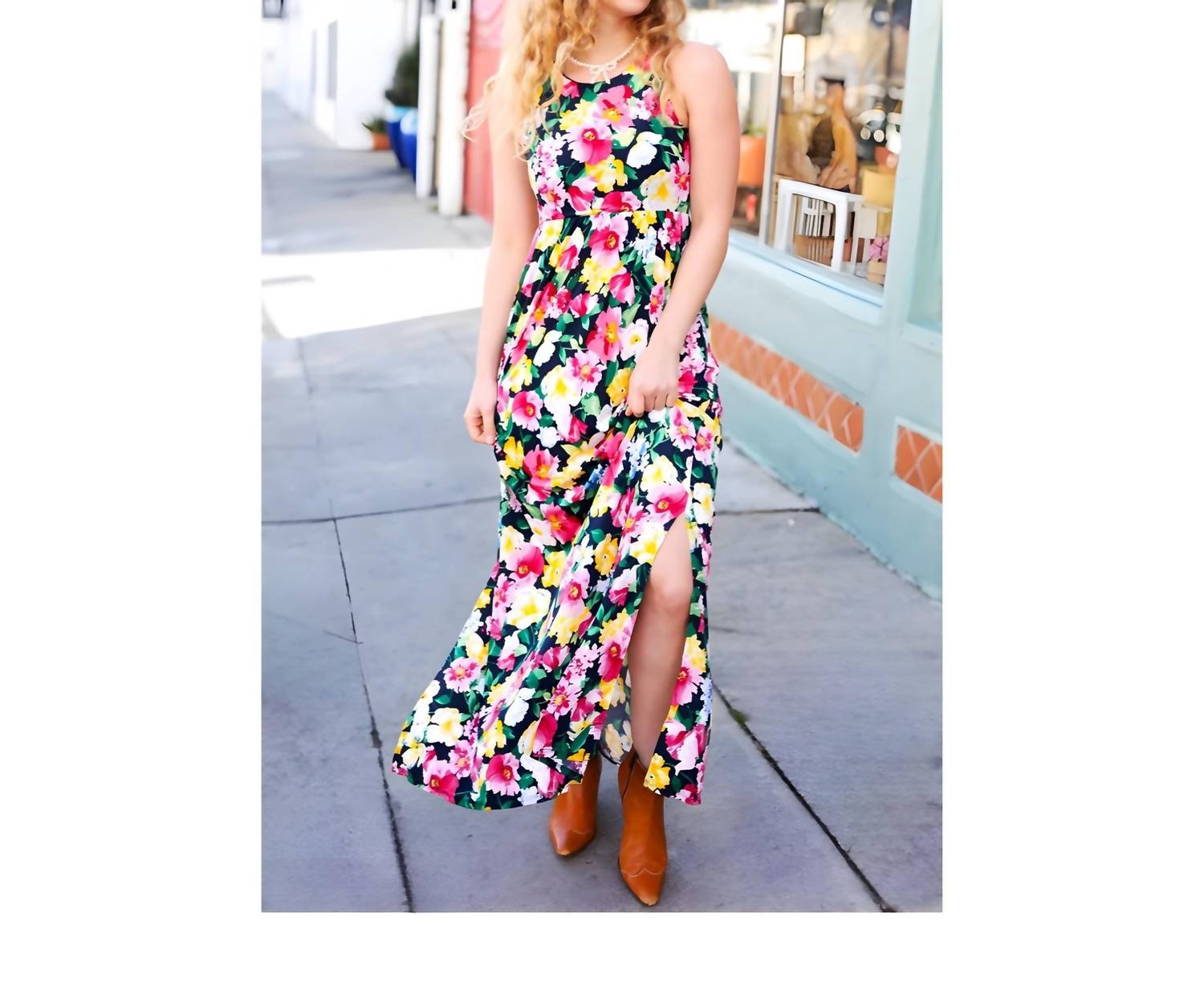 Beeson River - Garden Flower Floral Slit Maxi Dress