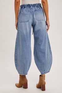 Bluivy - Libby Denim Mid-Waist Drawstrings Barrel Jeans