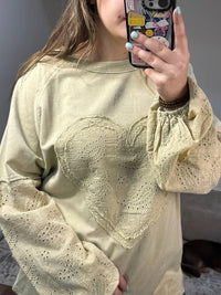 Easel - Lacie Eyelet Sleeve Heart Patch Top
