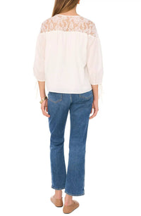1.STATE Lace-yoke 3/4-sleeve Top in ivory - women's blouse - alternate view