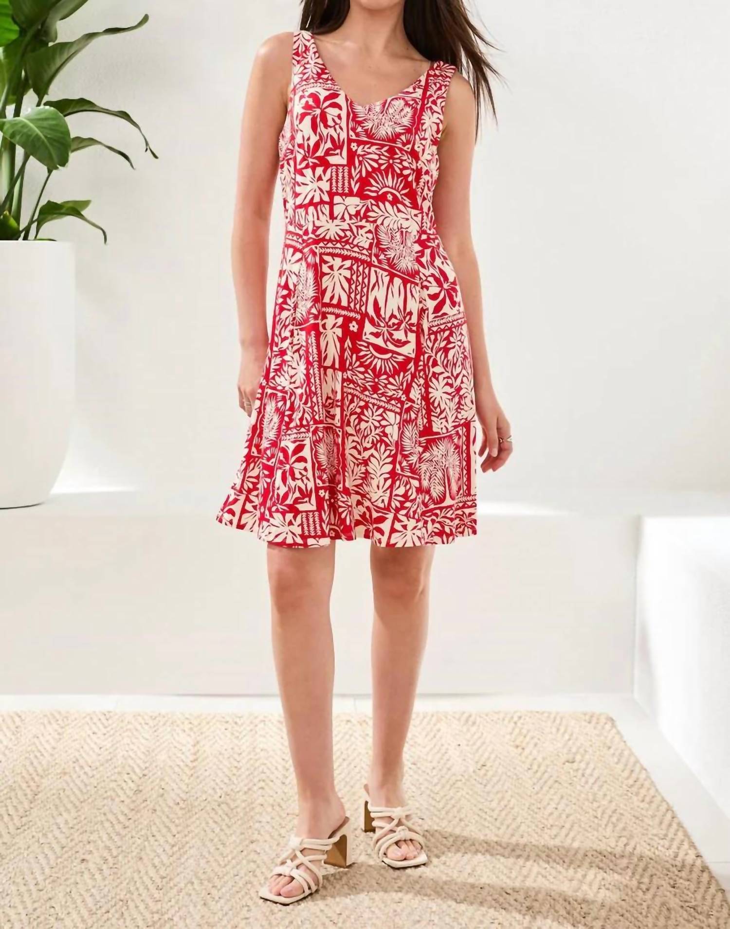 Tribal - Sleeveless Print Jersey V-neck Dress