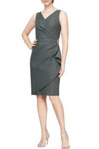 Alex Evenings - Women's Brooch Side Tiered Zipper Back Dress
