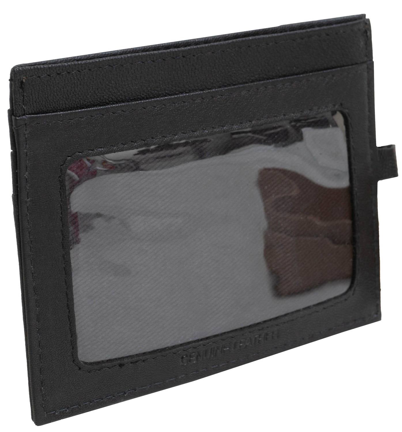 Jack Abrahams Men's Goat Nappa Leather Card Case Wallet With ID Window in cognac black - men's bag - detail view