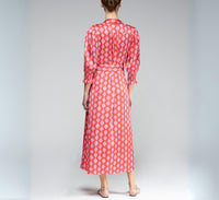 Vilagallo Printed Midi Wrap Dress in red and pink - women's dress - detail view