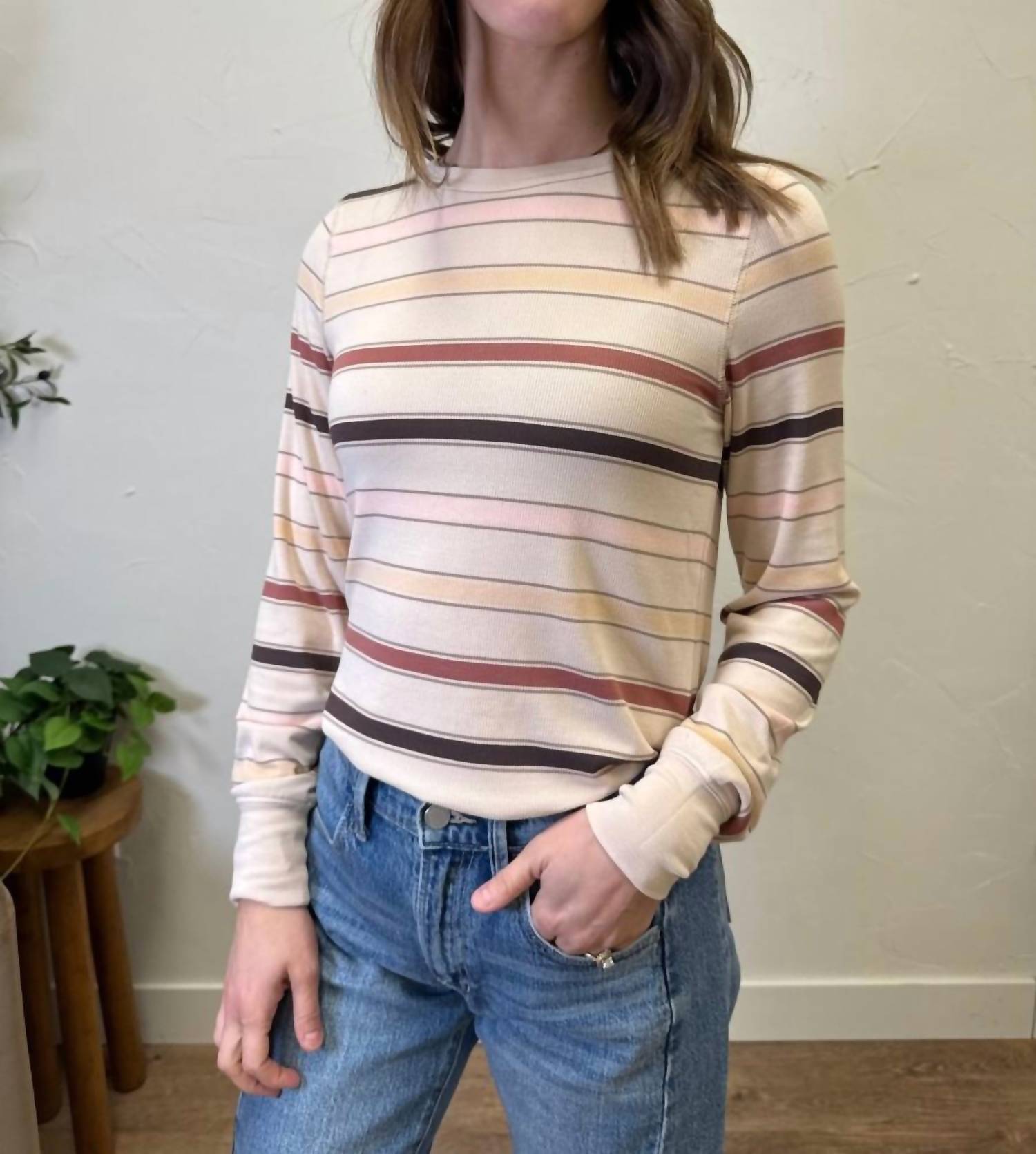 Thread & Supply Stacy Solid Everyday Top in autumn stripe - women's long sleeve top - view 5