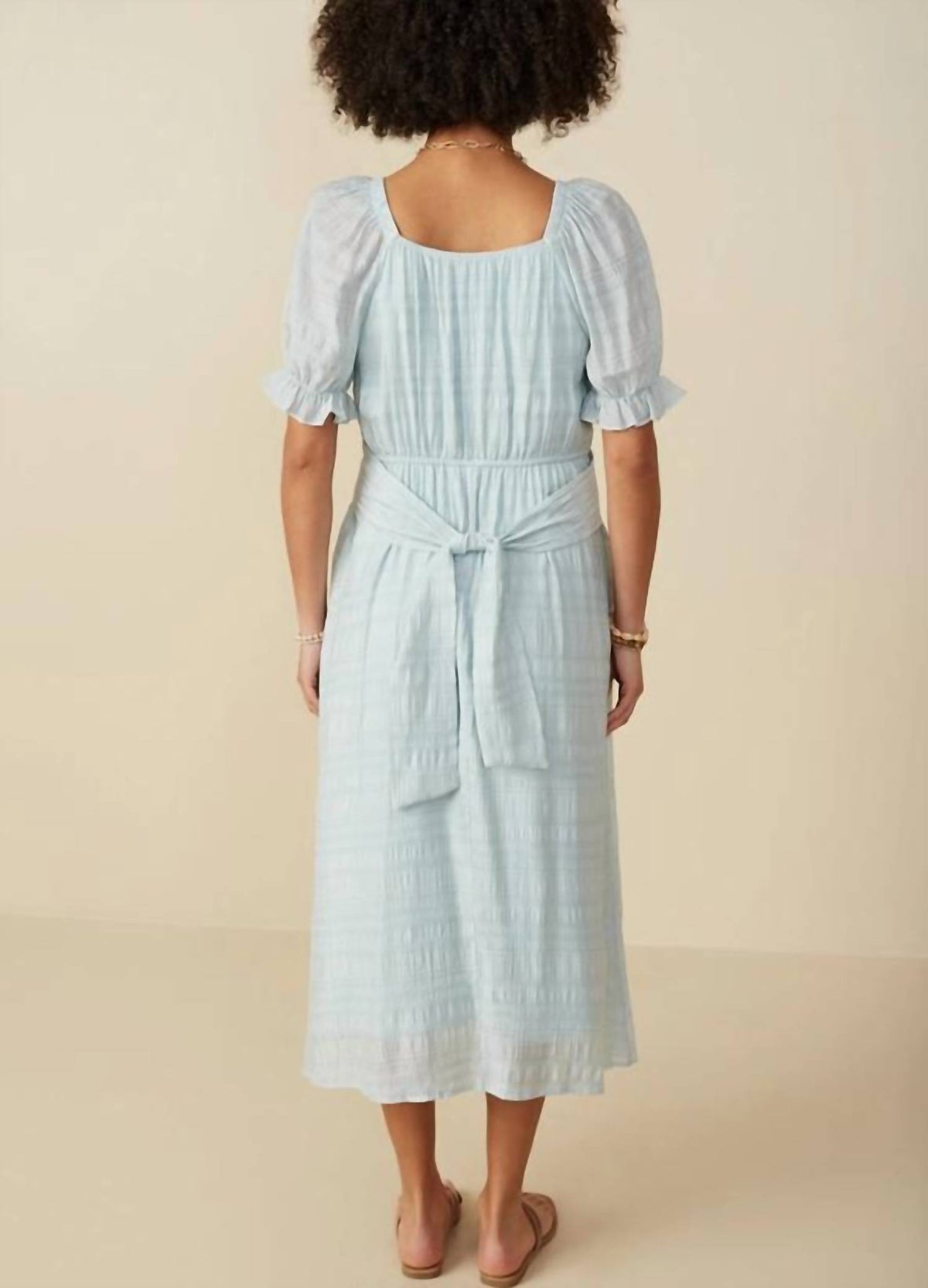 Hayden La - Textured Tie Waist Square Neck Dress