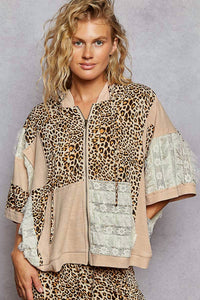 Pol - Oversized Fit Lace Patch Zip Up Hoodie