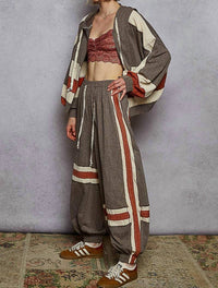 POL Vintage Washing Overlock Stitch Point Jogger Pants in charcoal - women's pants - detail view
