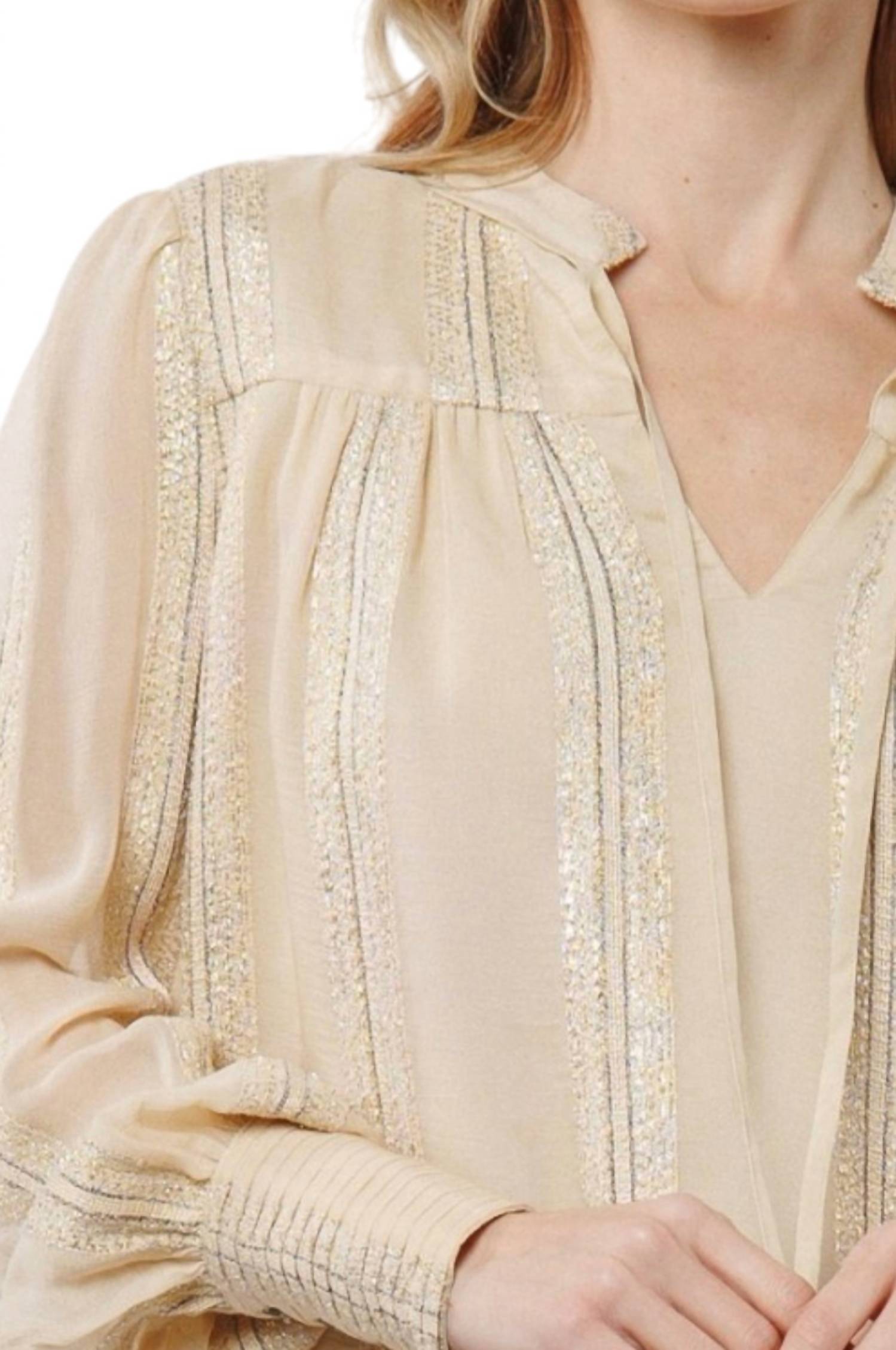 Ciebon - Metallic V Neck Blouse