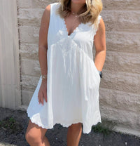 Tcec - Scalloped Lace Trim Detail Babydoll Mini Dress