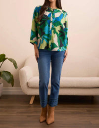 Tribal - Flowy Dolman Sleeve Blouse With Self Covering Buttons