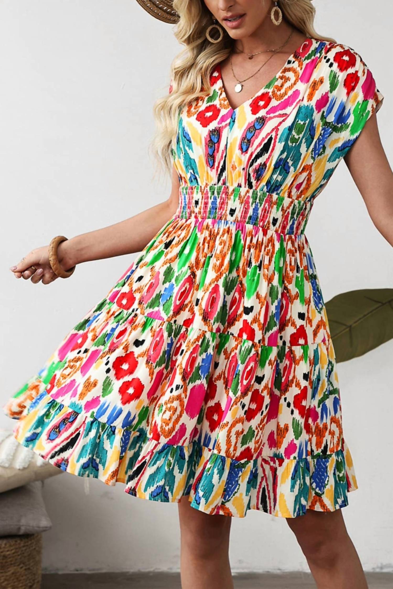 1 The Woman - Abstract Print Ruffle Tiered Mini Dress