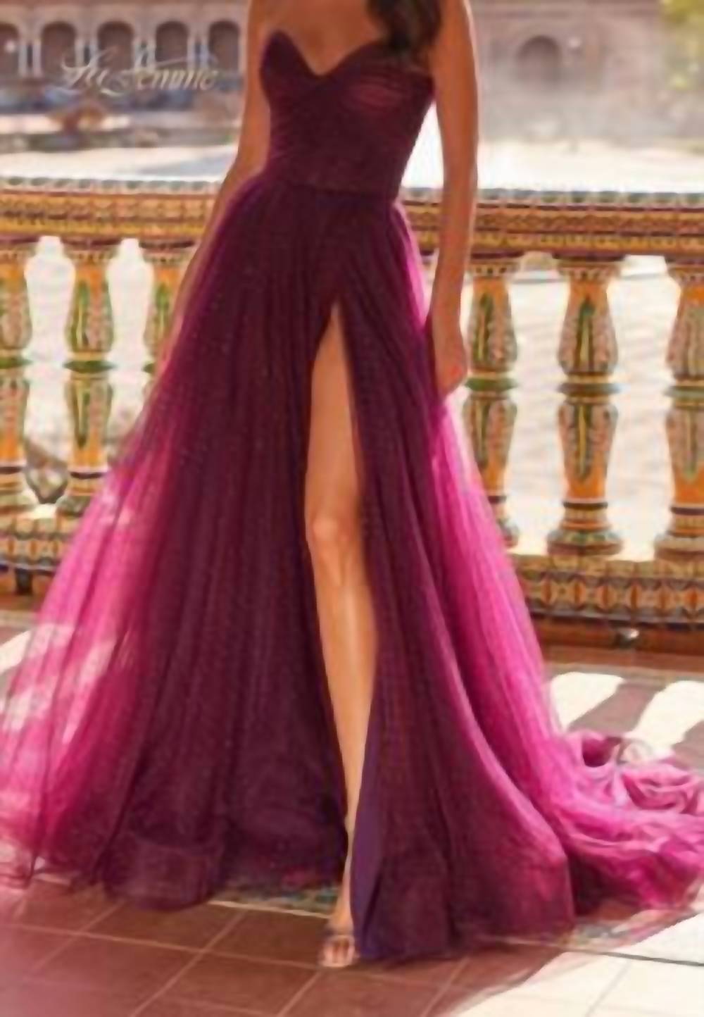 La Femme Tulle A-line Gown in dark berry - women's dress
