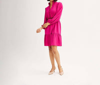 LONDON TIMES Smocked Waist Tiered Mini Dress in fuchsia - women's dress - alternate view