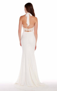 ALYCE PARIS Two Piece Halter Neck Embroidered Long Gown in white nude - women's dress - detail view