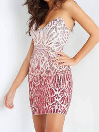 Jovani - Ombre Sequined Lace Up Dress