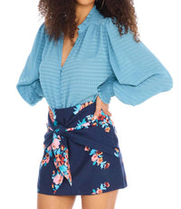 Allison Janis Mini Skirt in navy floral - women's skirt - detail view