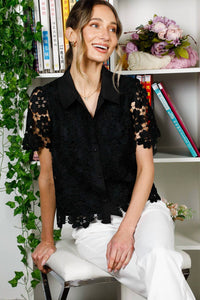 Vine & Love - Eyelet Lace Collared Blouse