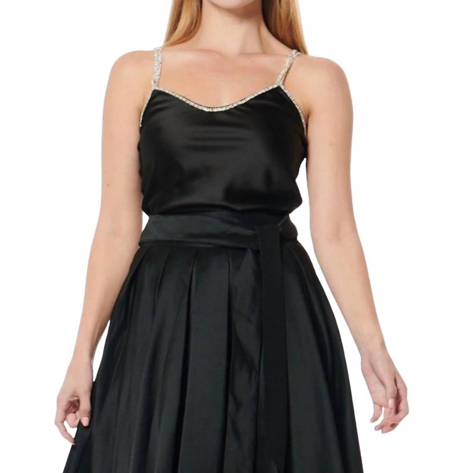 GRACIA Rhinestones Sleeveless Top in black - women's blouse