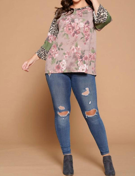 Floral And Leopard Raglan Sleeve Plus Top