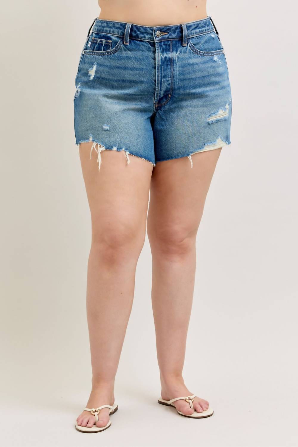 Judy Blue High Waist Rigid Magic Button Fly Cut Off Denim Short in blue - women's shorts - view 9