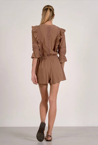 ELAN Ingram Romper in caramel brown - women's pants - detail view