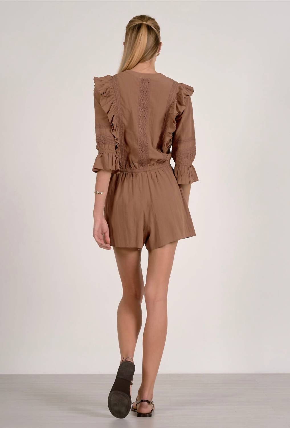 ELAN Ingram Romper in caramel brown - women's pants - detail view