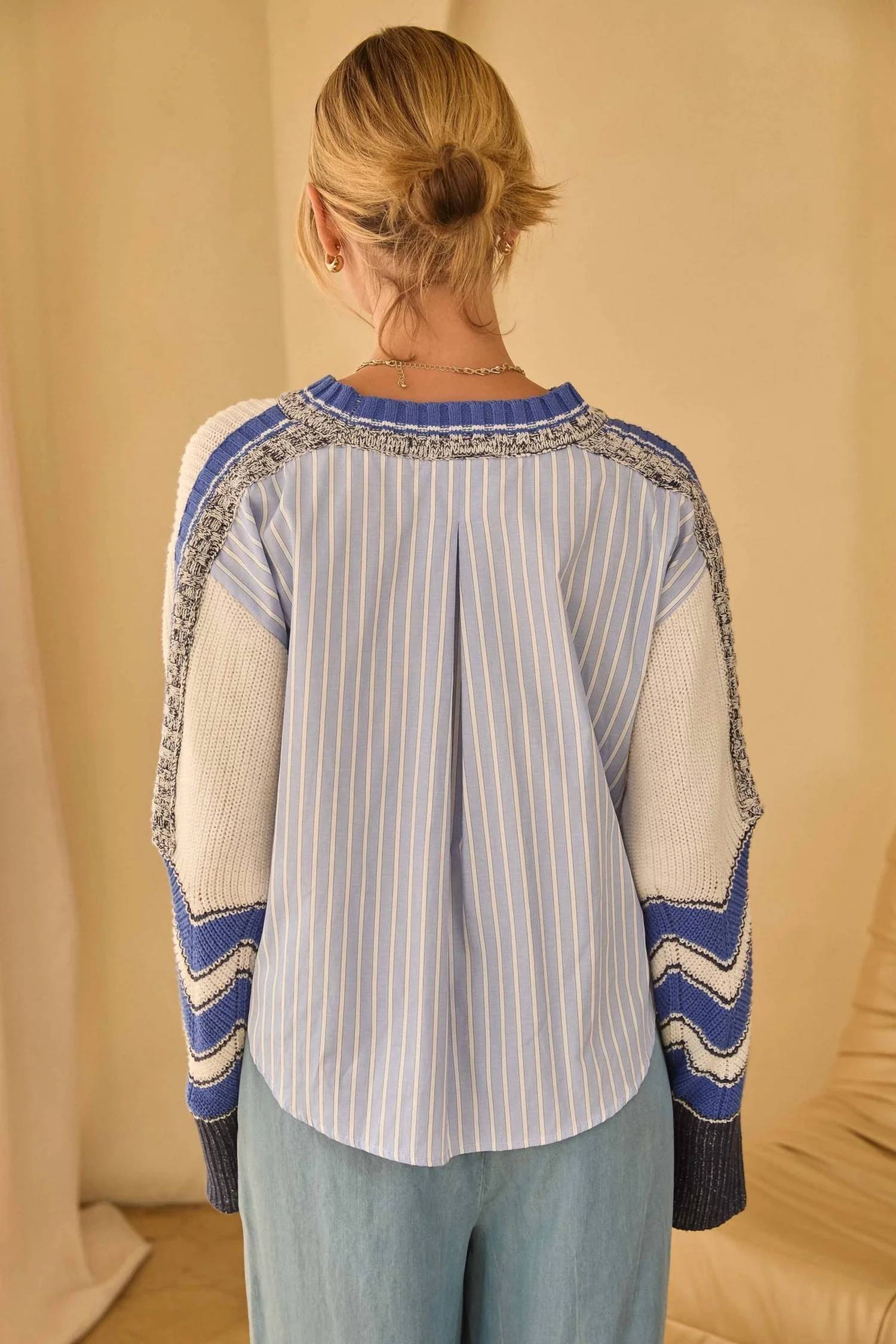 Skies Are Blue - Mixed Media Stripe Sweater Top